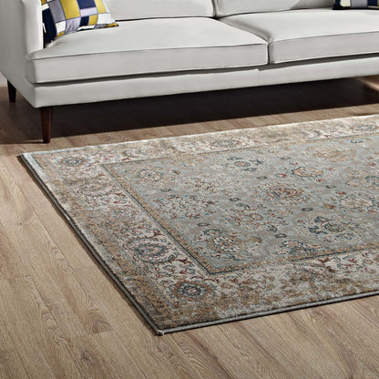Hisa Distressed Vintage Floral Lattice 5x8 Area Rug, Fabric,  Multi Brown 14851