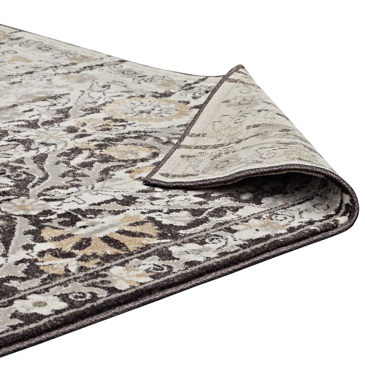 Ganesa Distressed Diamond Floral
Lattice 5x8 Area Rug, Fabric,  Multi Beige 14855