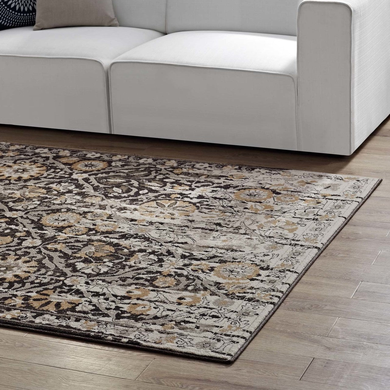 Ganesa Distressed Diamond Floral
Lattice 8x10 Area Rug, Fabric,  Multi Beige 14856