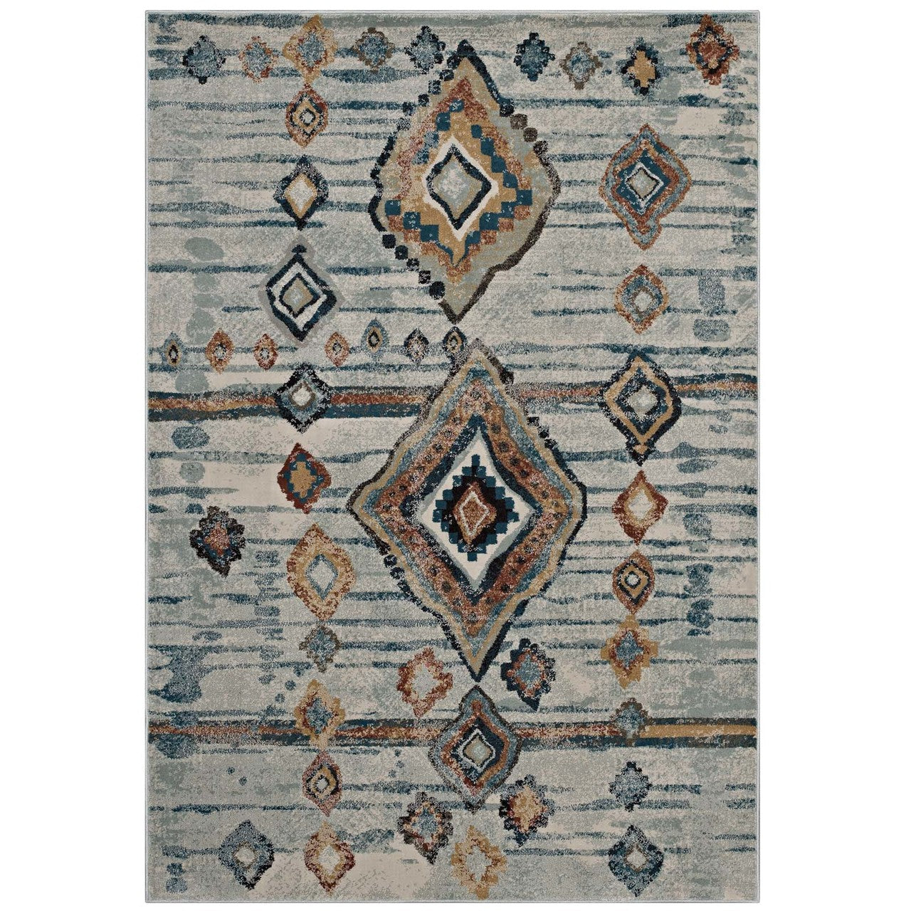 Jenica Distressed Moroccan Tribal Abstract Diamond 5x8 Area Rug, Fabric,  Multi Beige 14857