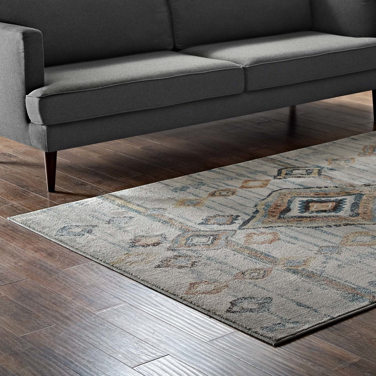 Jenica Distressed Moroccan Tribal Abstract Diamond 5x8 Area Rug, Fabric,  Multi Beige 14857