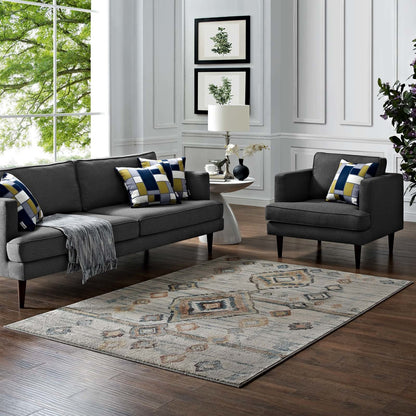 Jenica Distressed Moroccan Tribal Abstract Diamond 5x8 Area Rug, Fabric,  Multi Beige 14857