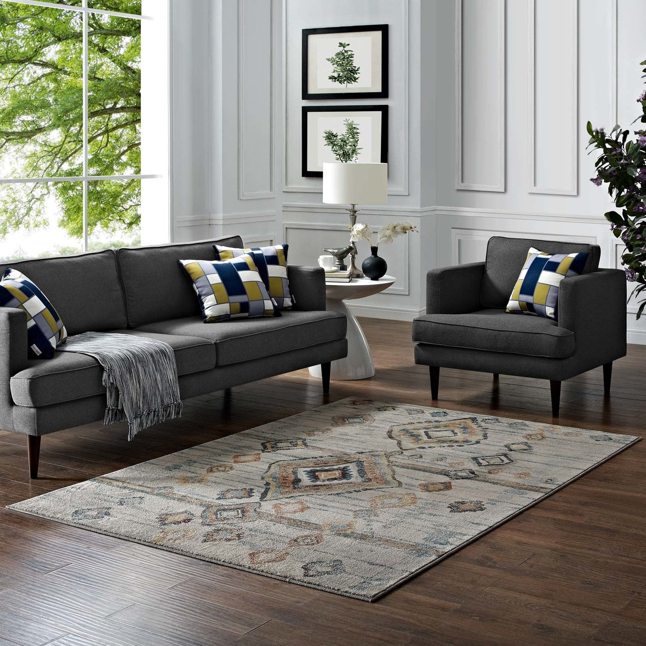 Jenica Distressed Moroccan Tribal Abstract Diamond 8x10 Area Rug, Fabric,  Multi Beige 14858