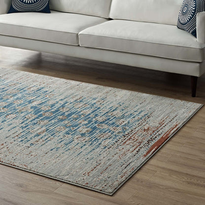Hesper  Distressed Contemporary Floral Lattice 5x8 Area Rug, Fabric,  Multi Beige 14859