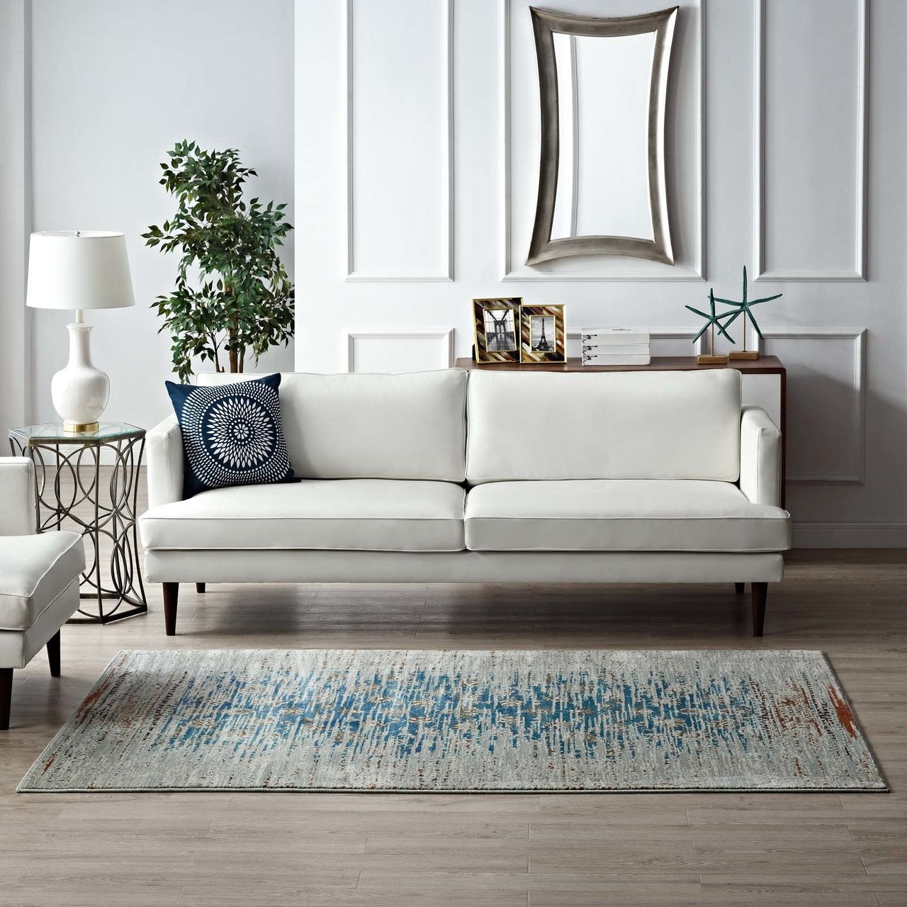 Hesper  Distressed Contemporary Floral Lattice 5x8 Area Rug, Fabric,  Multi Beige 14859