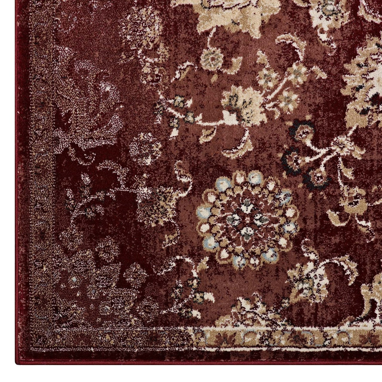 Cynara Distressed Floral Persian
Medallion 5x8 Area Rug, Fabric,  Multi Red 14861