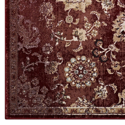 Cynara Distressed Floral Persian
Medallion 5x8 Area Rug, Fabric,  Multi Red 14861