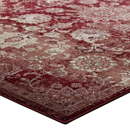 Cynara Distressed Floral Persian
Medallion 5x8 Area Rug, Fabric,  Multi Red 14861