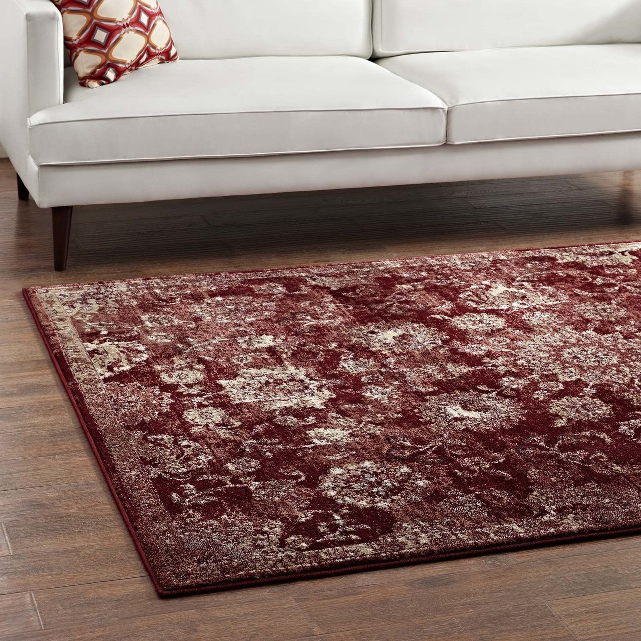 Cynara Distressed Floral Persian
Medallion 5x8 Area Rug, Fabric,  Multi Red 14861