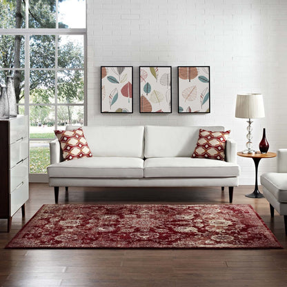 Cynara Distressed Floral Persian
Medallion 5x8 Area Rug, Fabric,  Multi Red 14861