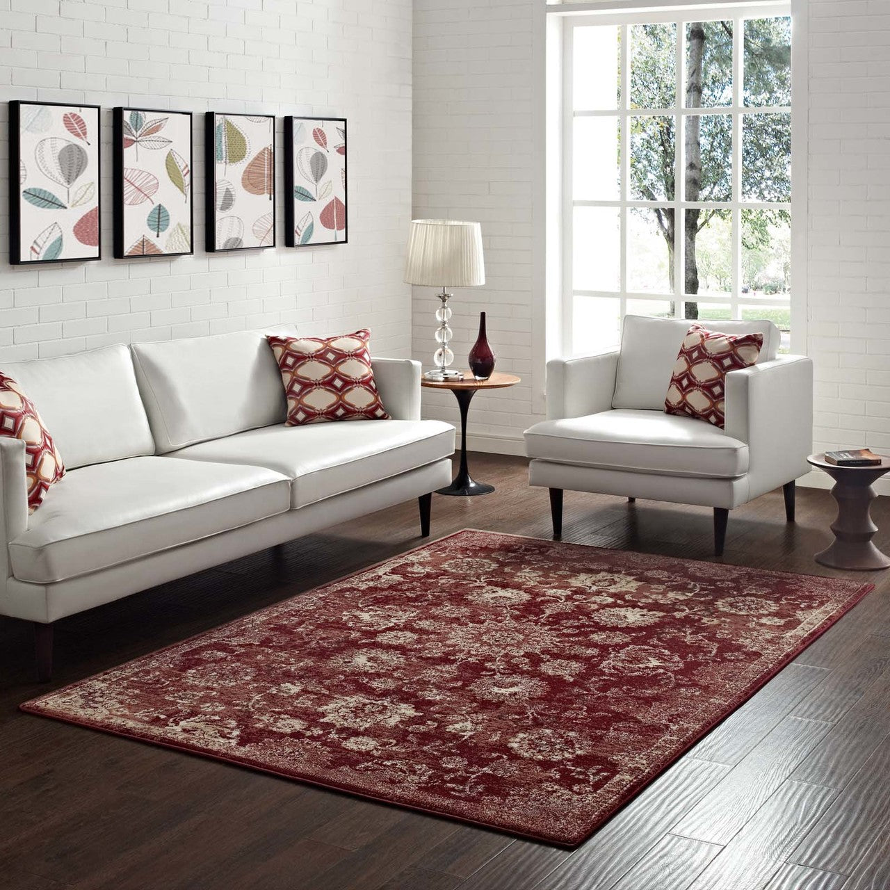 Cynara Distressed Floral Persian
Medallion 5x8 Area Rug, Fabric,  Multi Red 14861