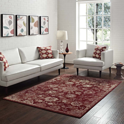 Cynara Distressed Floral Persian
Medallion 5x8 Area Rug, Fabric,  Multi Red 14861