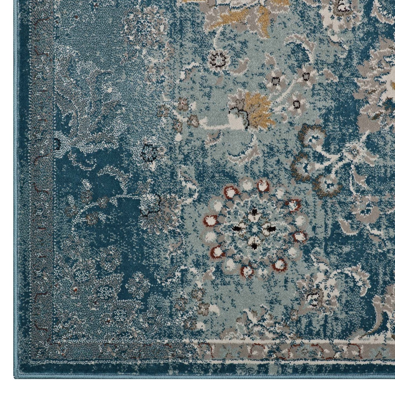 Cynara Distressed Floral Persian
Medallion 5x8 Area Rug, Fabric,  Blue 14863