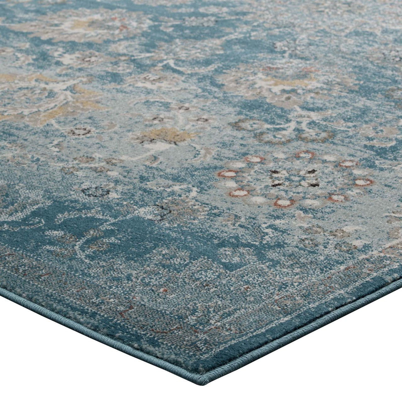 Cynara Distressed Floral Persian
Medallion 5x8 Area Rug, Fabric,  Blue 14863
