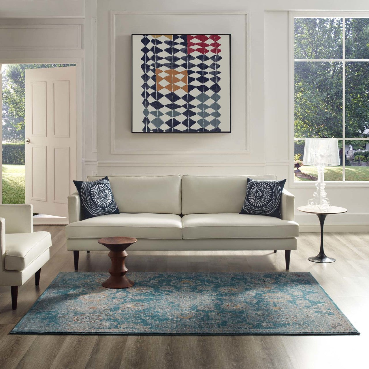 Cynara Distressed Floral Persian
Medallion 5x8 Area Rug, Fabric,  Blue 14863