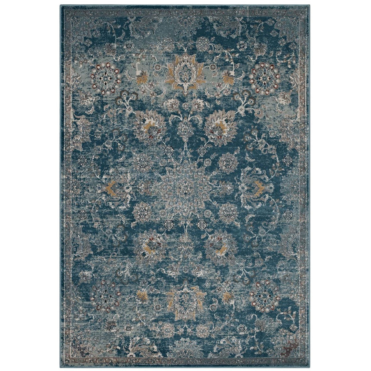 Cynara Distressed Floral Persian
Medallion 8x10 Area Rug, Fabric,  Blue 14864