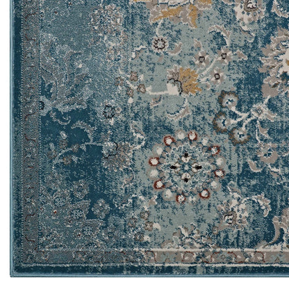 Cynara Distressed Floral Persian
Medallion 8x10 Area Rug, Fabric,  Blue 14864