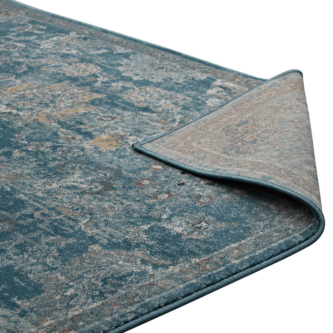Cynara Distressed Floral Persian
Medallion 8x10 Area Rug, Fabric,  Blue 14864