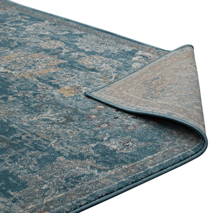 Cynara Distressed Floral Persian
Medallion 8x10 Area Rug, Fabric,  Blue 14864