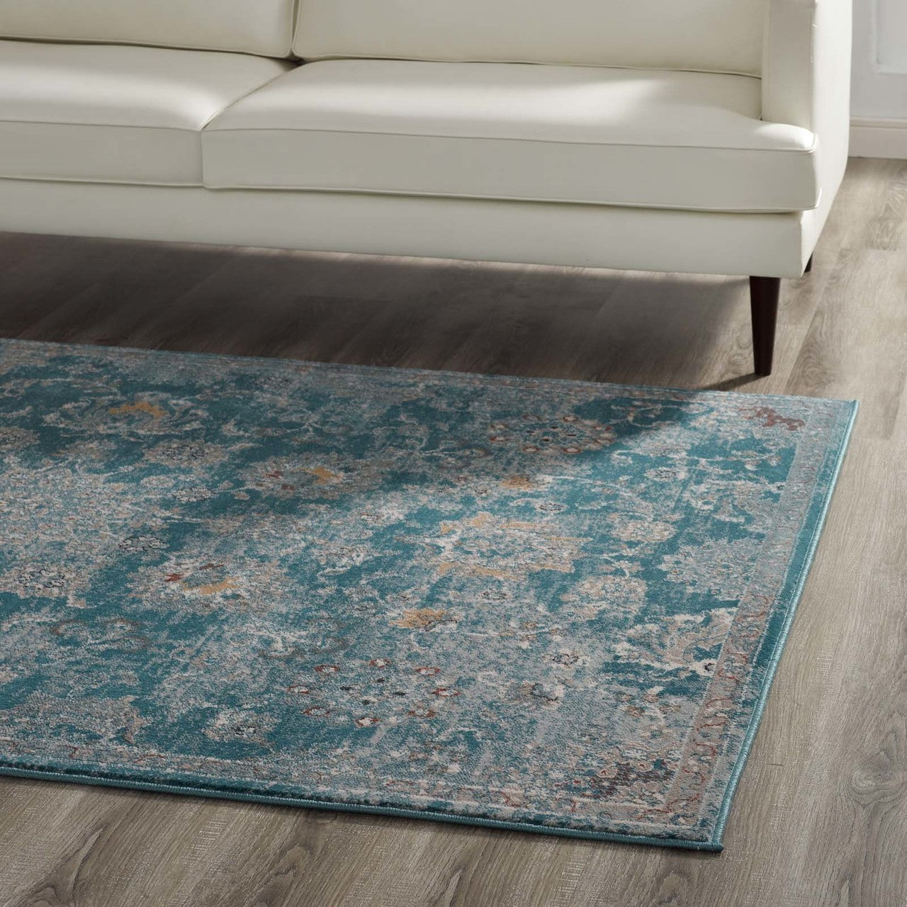 Cynara Distressed Floral Persian
Medallion 8x10 Area Rug, Fabric,  Blue 14864