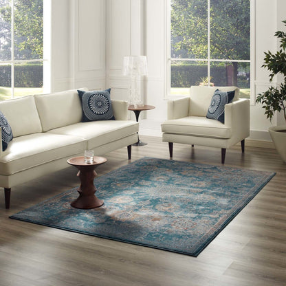 Cynara Distressed Floral Persian
Medallion 8x10 Area Rug, Fabric,  Blue 14864