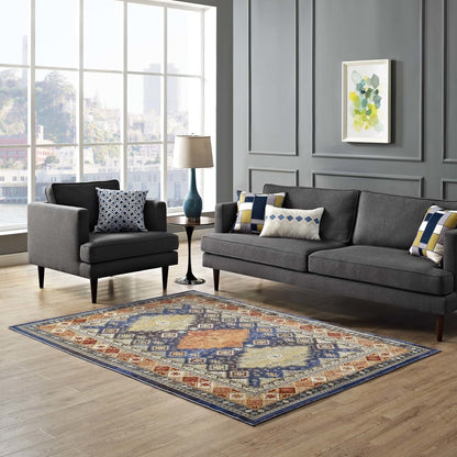 Atzi  Distressed 
Southwestern Diamond Floral 4x6 Area Rug, Fabric, Multi Colorful 14865