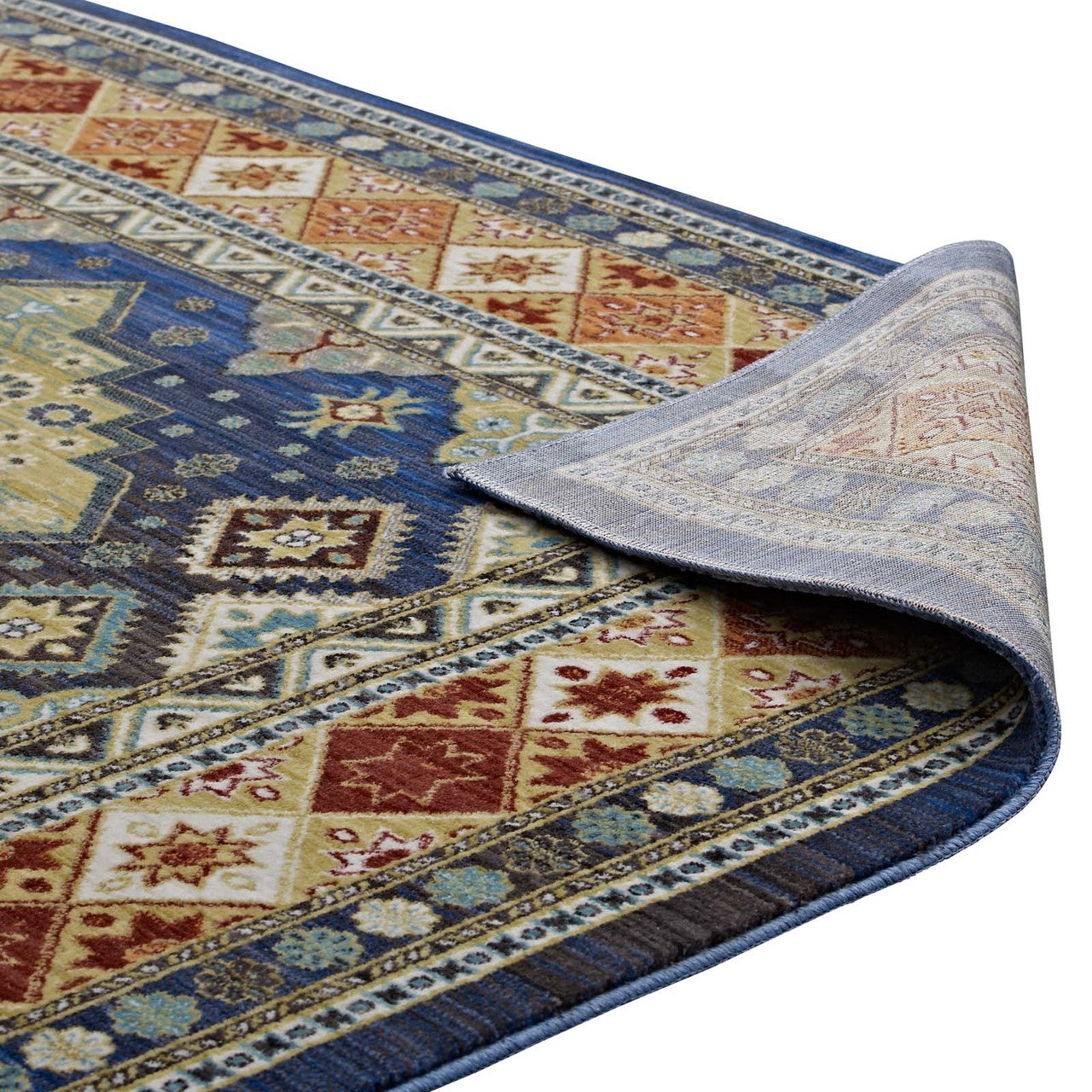 Atzi  Distressed 
Southwestern Diamond Floral 8x10 Area Rug, Fabric, Multi Colorful 14867