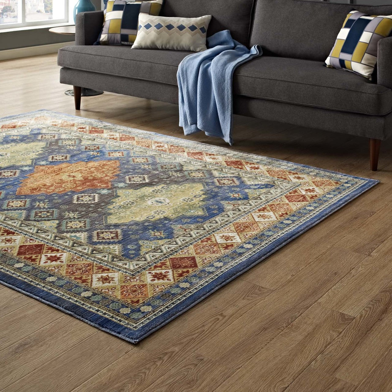 Atzi  Distressed 
Southwestern Diamond Floral 8x10 Area Rug, Fabric, Multi Colorful 14867