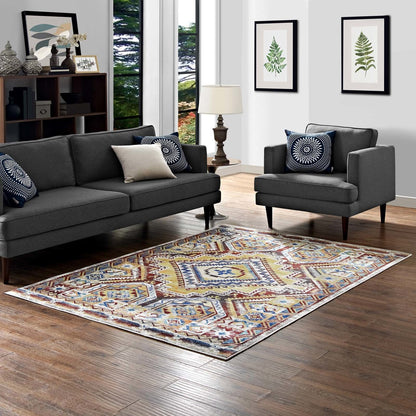 Florita Distressed Southwestern Aztec 4x6 Area Rug, Fabric, Multi Colorful 14874