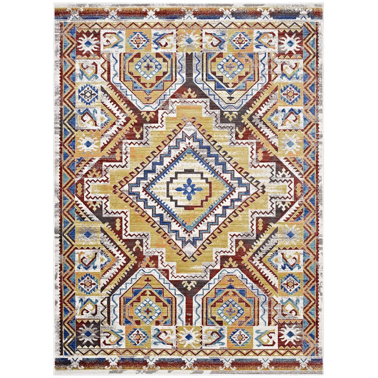Florita Distressed Southwestern Aztec 5x8 Area Rug, Fabric, Multi Colorful 14875