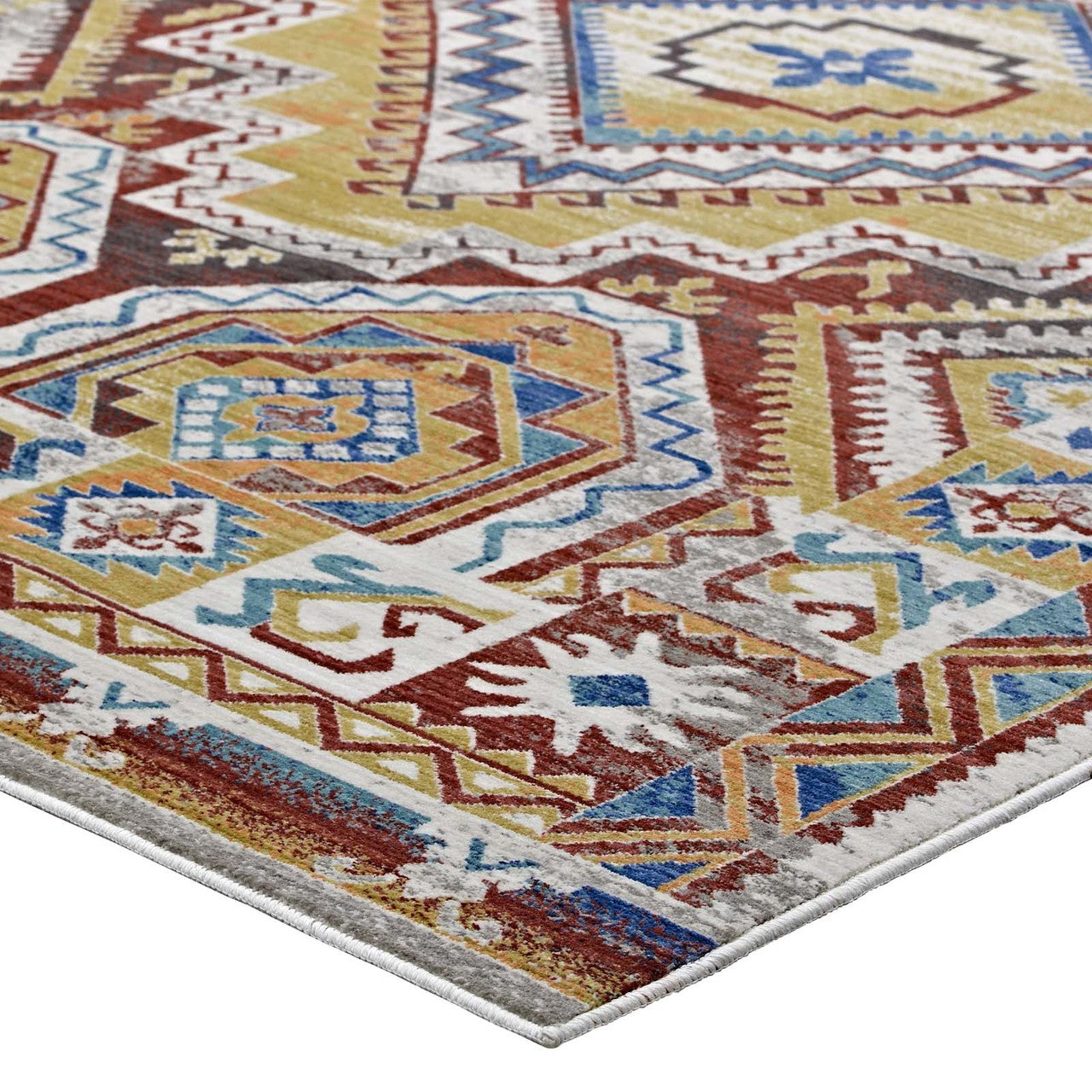 Florita Distressed Southwestern Aztec 5x8 Area Rug, Fabric, Multi Colorful 14875