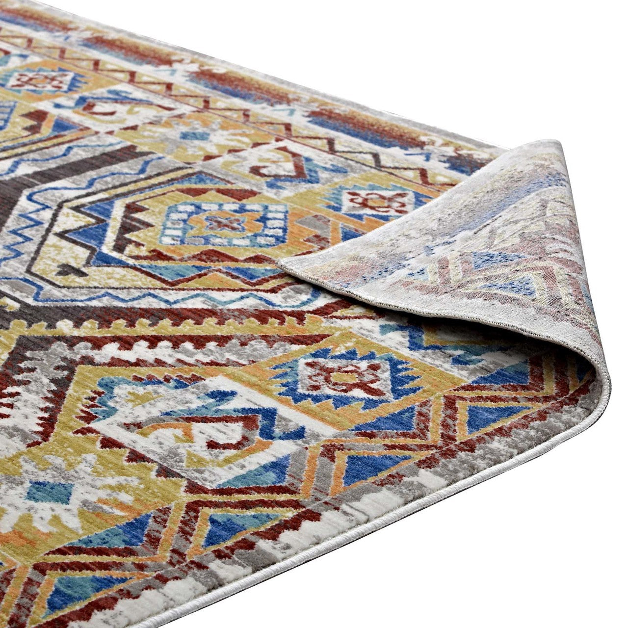 Florita Distressed Southwestern Aztec 8x10 Area Rug, Fabric, Multi Colorful 14876