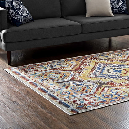 Florita Distressed Southwestern Aztec 8x10 Area Rug, Fabric, Multi Colorful 14876