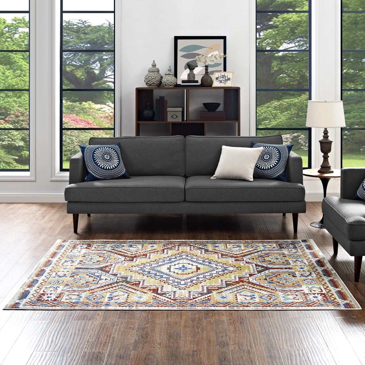 Florita Distressed Southwestern Aztec 8x10 Area Rug, Fabric, Multi Colorful 14876