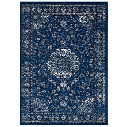 Lilja Distressed Vintage Persian Medallion 8x10 Area Rug, Fabric,  Blue 14884