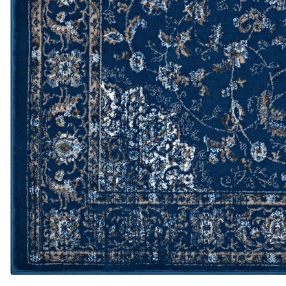 Lilja Distressed Vintage Persian Medallion 8x10 Area Rug, Fabric,  Blue 14884