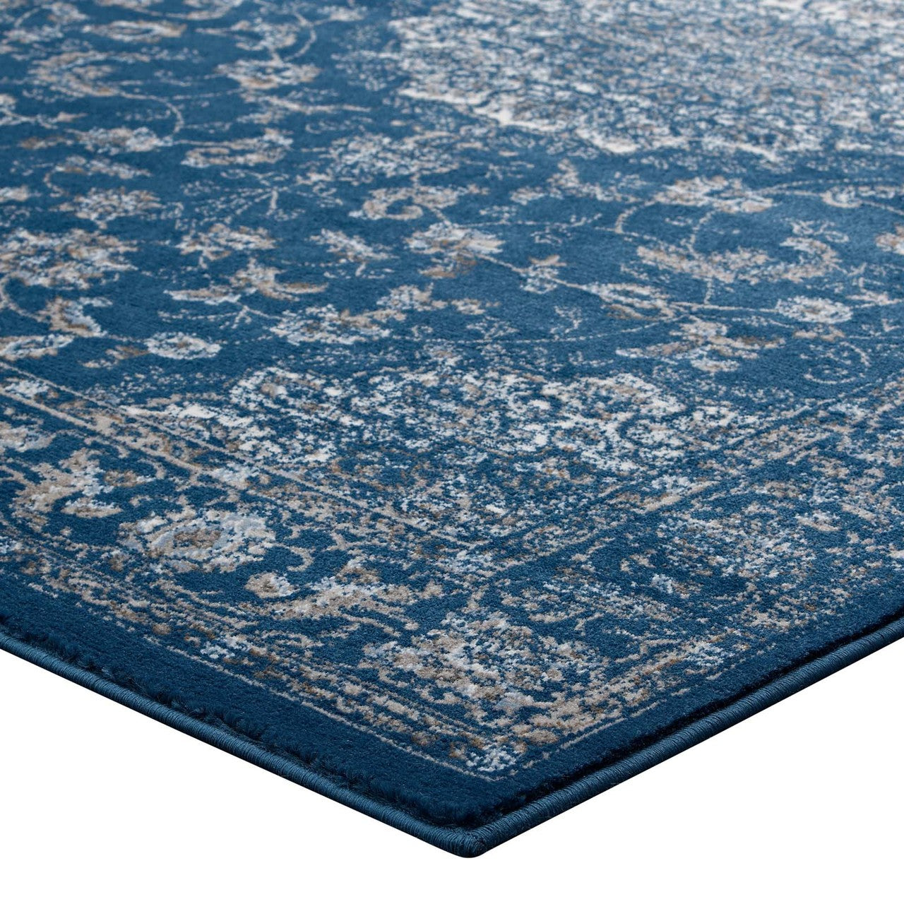 Lilja Distressed Vintage Persian Medallion 8x10 Area Rug, Fabric,  Blue 14884