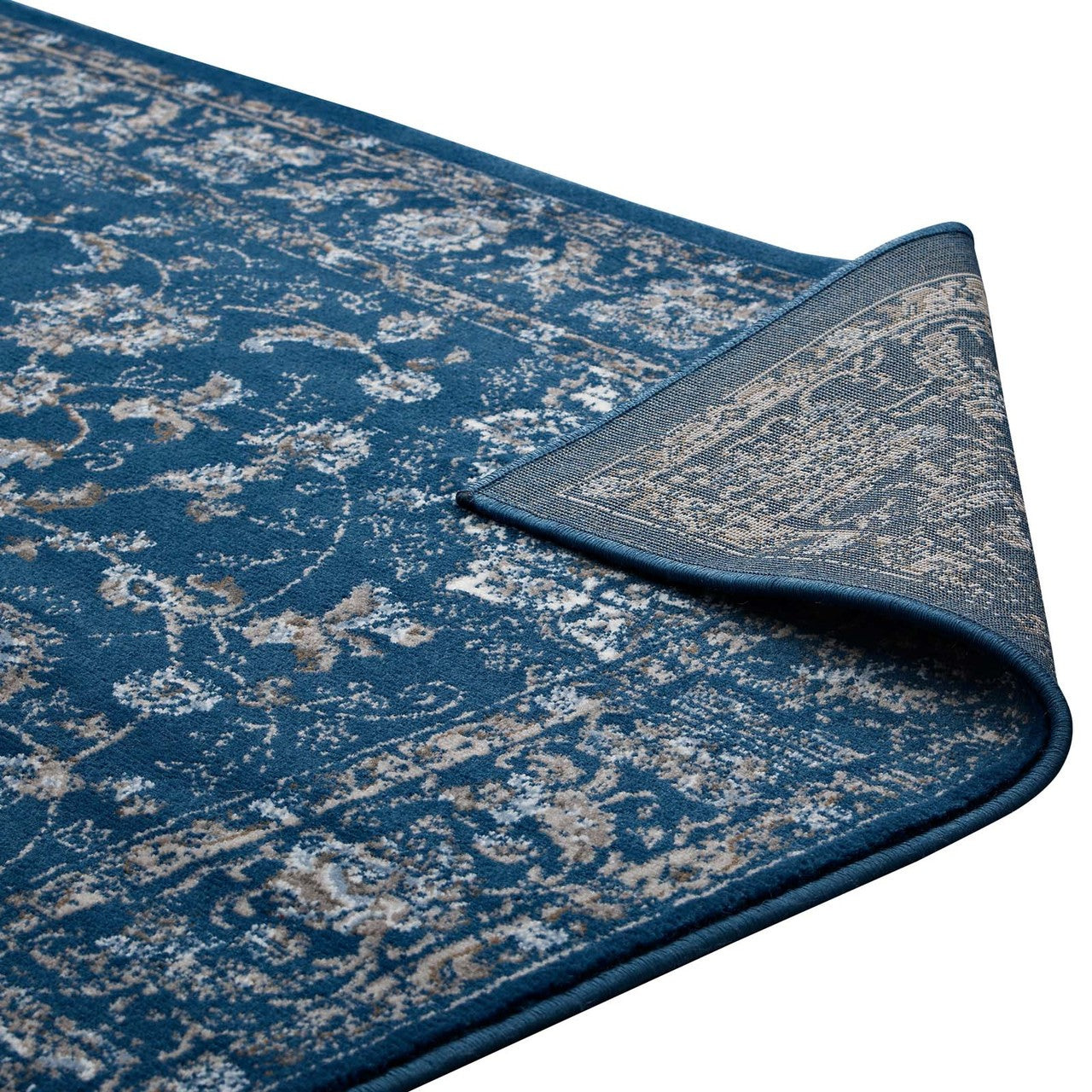 Lilja Distressed Vintage Persian Medallion 8x10 Area Rug, Fabric,  Blue 14884