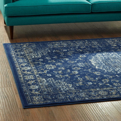Lilja Distressed Vintage Persian Medallion 8x10 Area Rug, Fabric,  Blue 14884