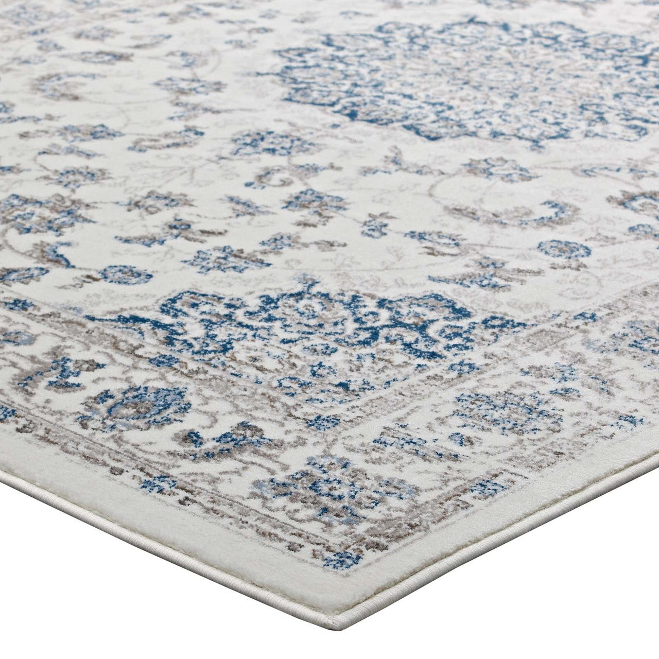 Lilja Distressed Vintage Persian Medallion 5x8 Area Rug, Fabric,  Ivory White 14885