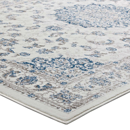 Lilja Distressed Vintage Persian Medallion 5x8 Area Rug, Fabric,  Ivory White 14885