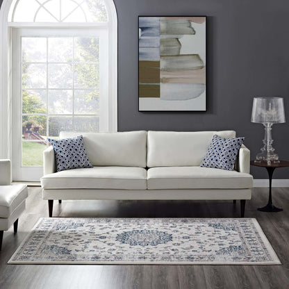 Lilja Distressed Vintage Persian Medallion 5x8 Area Rug, Fabric,  Ivory White 14885
