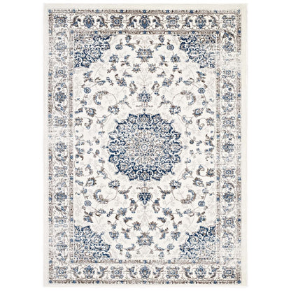 Lilja Distressed Vintage Persian Medallion 8x10 Area Rug, Fabric,  Ivory White 14886