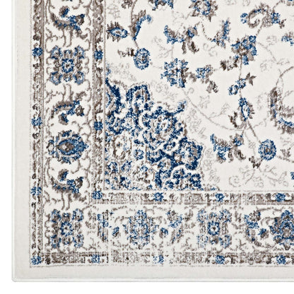 Lilja Distressed Vintage Persian Medallion 8x10 Area Rug, Fabric,  Ivory White 14886