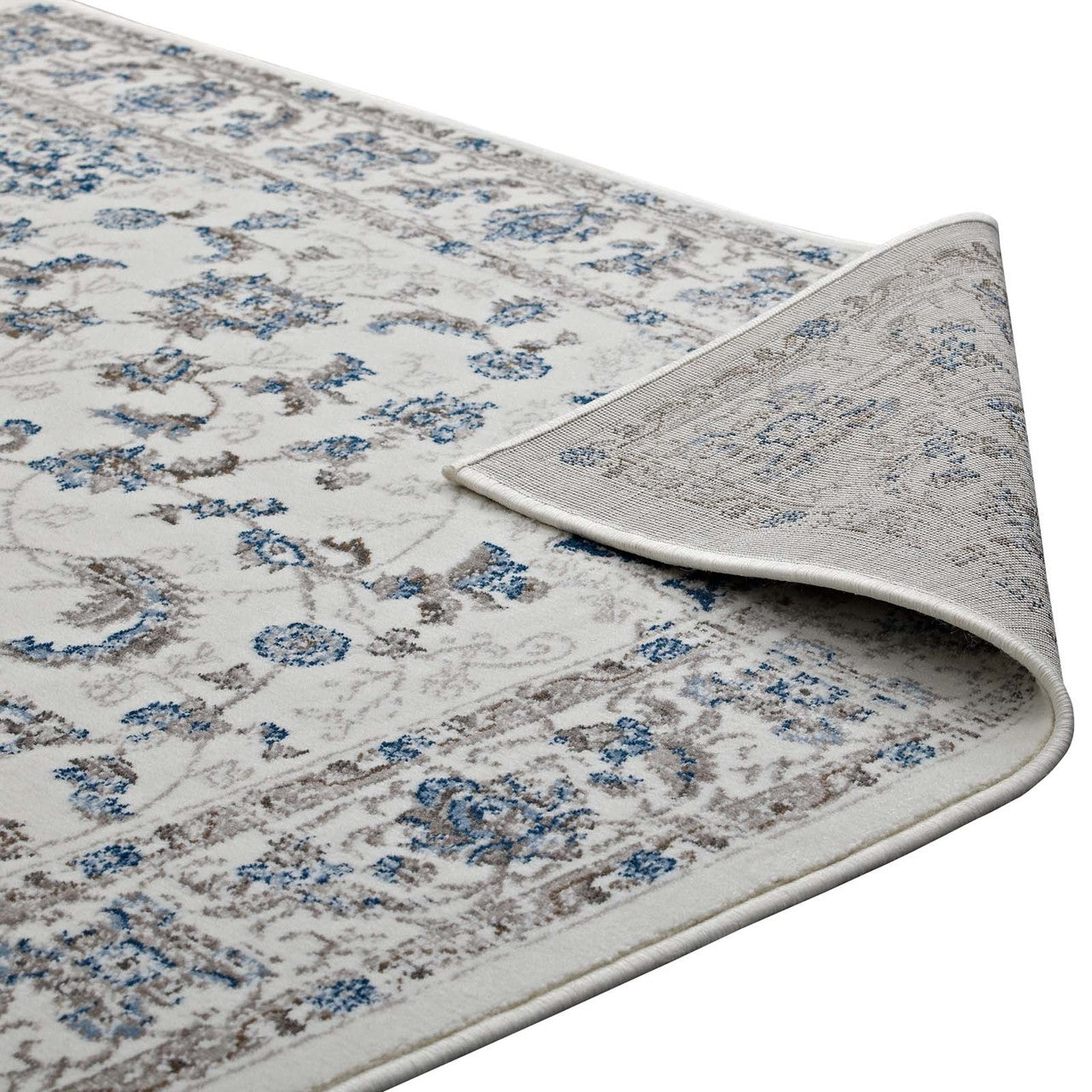Lilja Distressed Vintage Persian Medallion 8x10 Area Rug, Fabric,  Ivory White 14886