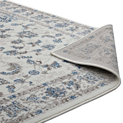 Lilja Distressed Vintage Persian Medallion 8x10 Area Rug, Fabric,  Ivory White 14886