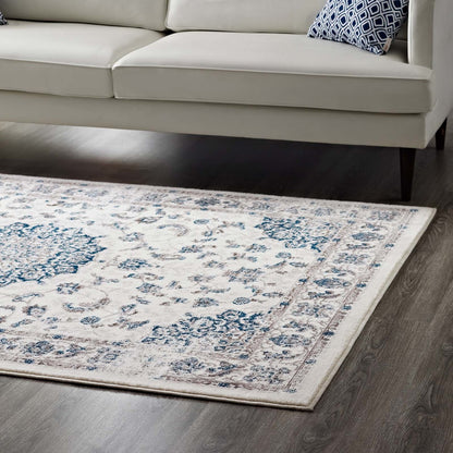 Lilja Distressed Vintage Persian Medallion 8x10 Area Rug, Fabric,  Ivory White 14886