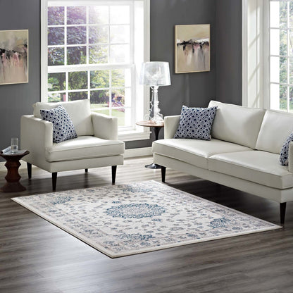 Lilja Distressed Vintage Persian Medallion 8x10 Area Rug, Fabric,  Ivory White 14886
