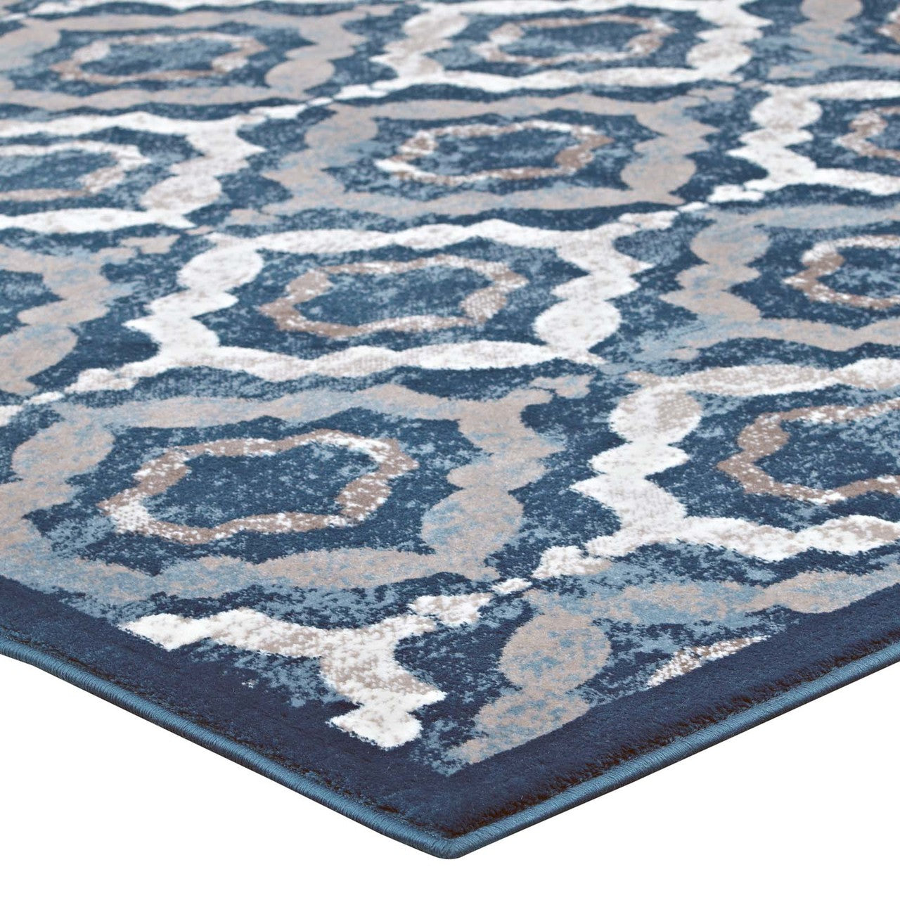 Kalinda Rustic Vintage Moroccan Trellis 5x8 Area Rug, Fabric, Multi Navy Blue 14889