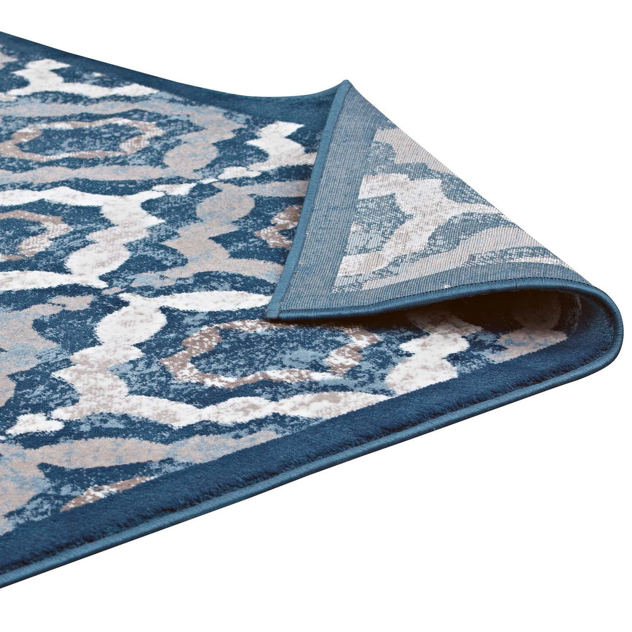 Kalinda Rustic Vintage Moroccan Trellis 5x8 Area Rug, Fabric, Multi Navy Blue 14889